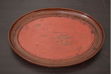 アンティーク雑貨　味の良い古い木製盆(李朝、時代物、漆器)(R-042411)