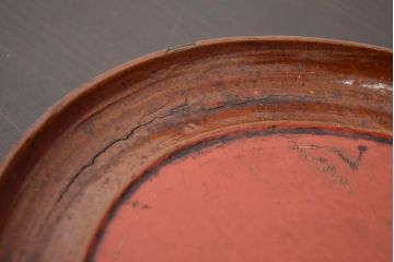アンティーク雑貨　味の良い古い木製盆(李朝、時代物、漆器)(R-042411)