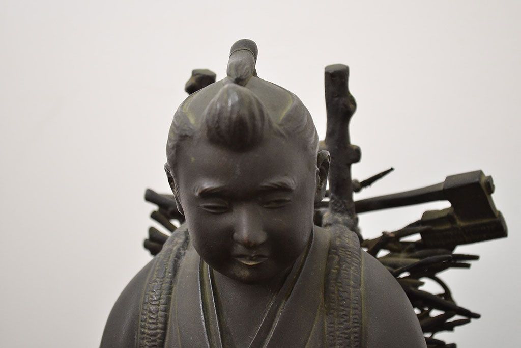 アンティーク雑貨　昭和初期　古い二宮金次郎　ブロンズ像　6.41kg(應需銘)(R-042414)