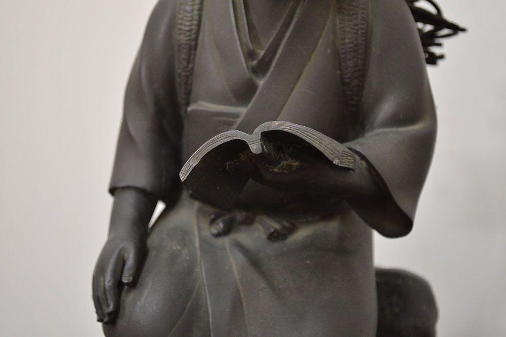 アンティーク雑貨　昭和初期　古い二宮金次郎　ブロンズ像　6.41kg(應需銘)(R-042414)