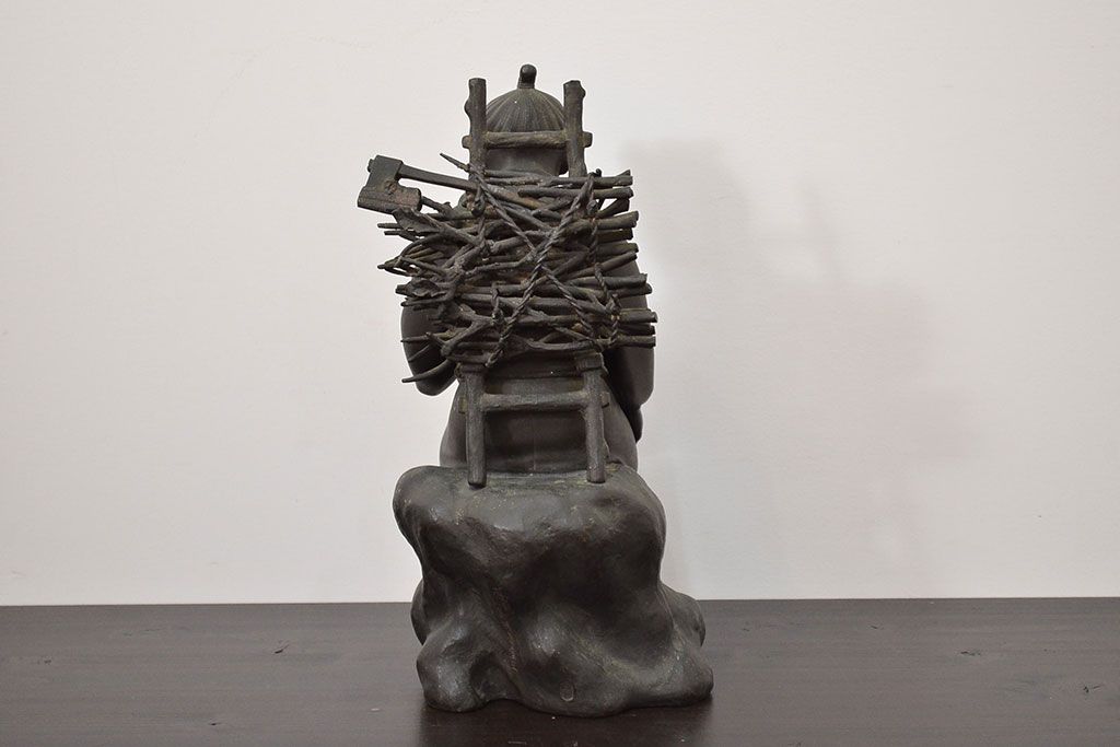 アンティーク雑貨　昭和初期　古い二宮金次郎　ブロンズ像　6.41kg(應需銘)(R-042414)