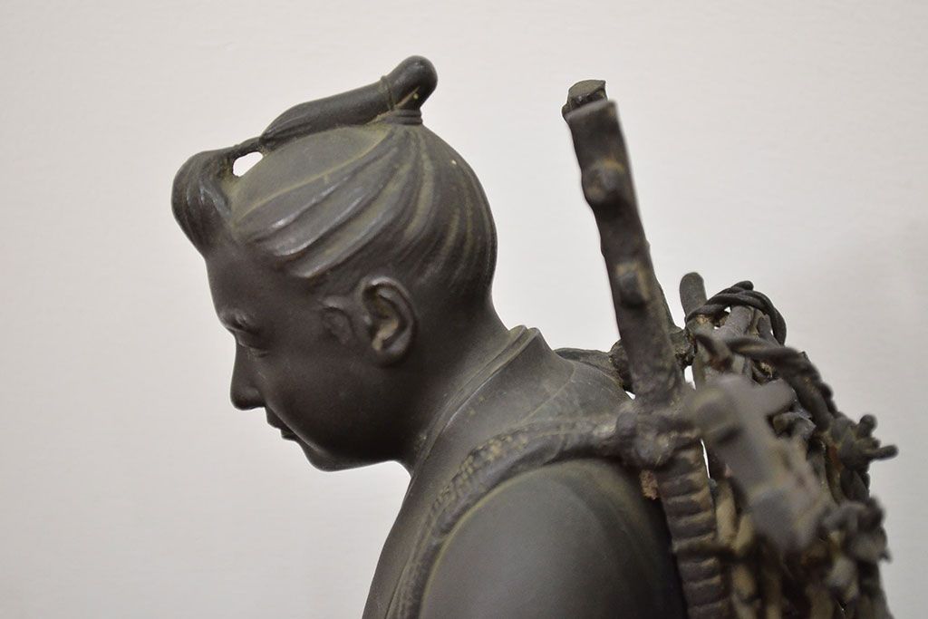 アンティーク雑貨　昭和初期　古い二宮金次郎　ブロンズ像　6.41kg(應需銘)(R-042414)