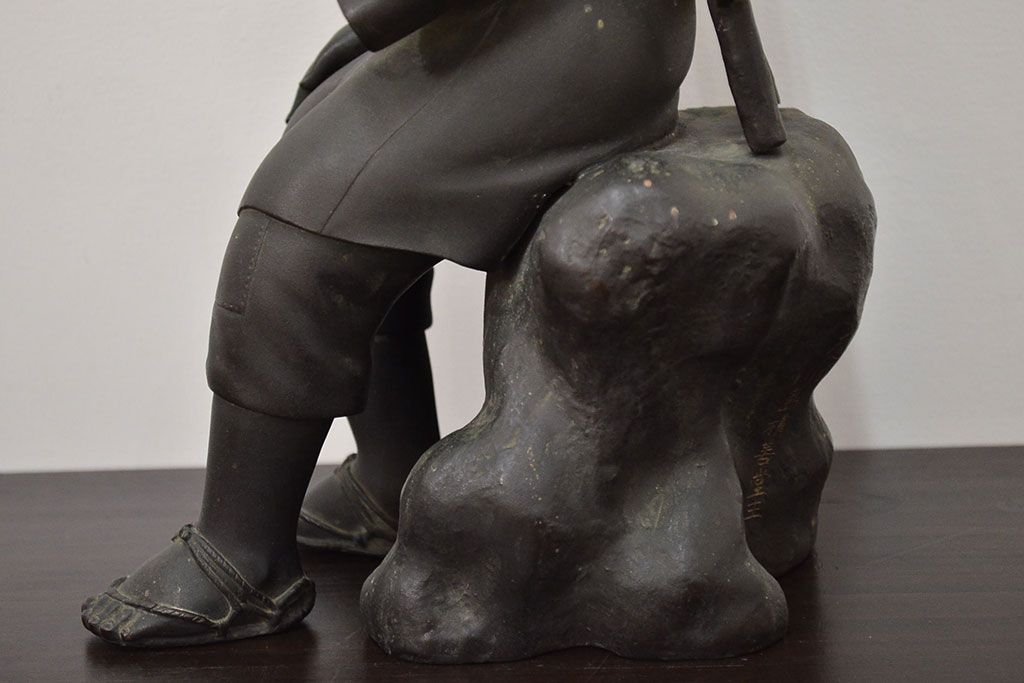 アンティーク雑貨　昭和初期　古い二宮金次郎　ブロンズ像　6.41kg(應需銘)(R-042414)