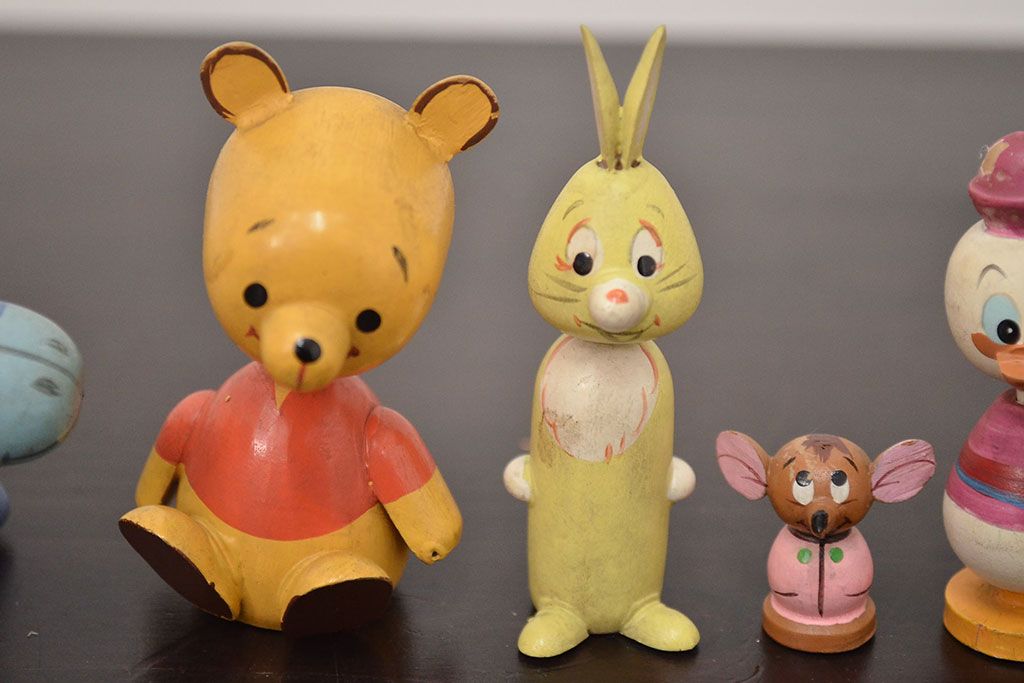 ディズニー こけし 木製人形 こけし人形、日本の木製人形、ヴィンテージ木製人形、幸せの人形