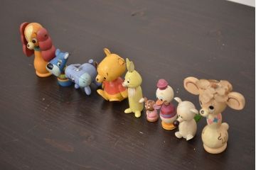 アンティーク雑貨　古いディズニー　木製人形9体セット(ビンテージこけし)(R-042437)