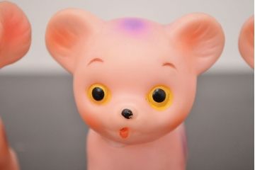 アンティーク雑貨　昭和レトロ　ビンテージラバードール3点(犬、ねこ、ビニール人形)(R-042445)