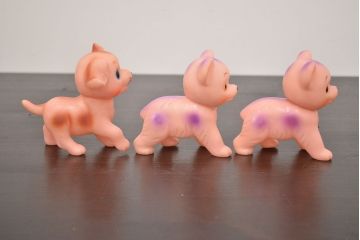 アンティーク雑貨　昭和レトロ　ビンテージラバードール3点(犬、ねこ、ビニール人形)(R-042445)