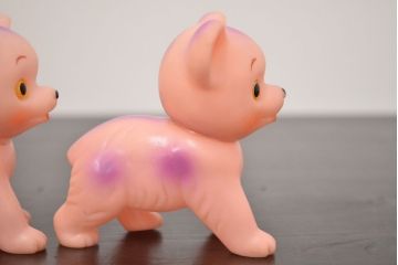 アンティーク雑貨　昭和レトロ　ビンテージラバードール3点(犬、ねこ、ビニール人形)(R-042445)