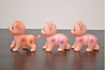 アンティーク雑貨　昭和レトロ　ビンテージラバードール3点(犬、ねこ、ビニール人形)(R-042445)