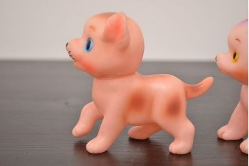 アンティーク雑貨　昭和レトロ　ビンテージラバードール3点(犬、ねこ、ビニール人形)(R-042445)