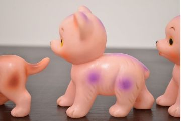 アンティーク雑貨　昭和レトロ　ビンテージラバードール3点(犬、ねこ、ビニール人形)(R-042445)