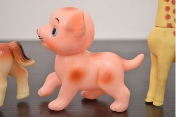 アンティーク雑貨　昭和レトロ　ビンテージラバードール3点(馬、犬、きりん、ビニール人形)(R-042446)
