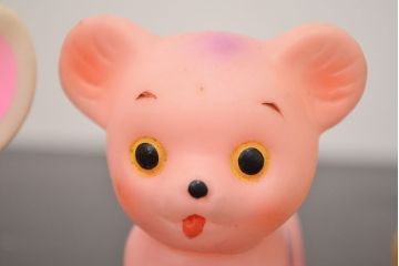 アンティーク雑貨　昭和レトロ　ビンテージラバードール3点(象、ねこ、きりん、ビニール人形)(R-042447)