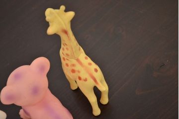 アンティーク雑貨　昭和レトロ　ビンテージラバードール3点(象、ねこ、きりん、ビニール人形)(R-042447)