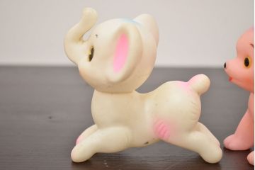 アンティーク雑貨　昭和レトロ　ビンテージラバードール3点(象、ねこ、きりん、ビニール人形)(R-042447)