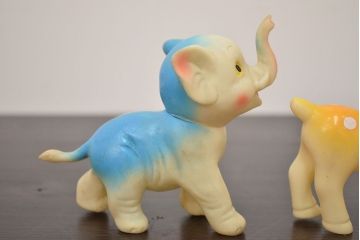 アンティーク雑貨　昭和レトロ　ビンテージラバードール3点(象、鹿、くま、ビニール人形)(R-042448)