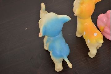 アンティーク雑貨　昭和レトロ　ビンテージラバードール3点(象、鹿、くま、ビニール人形)(R-042448)