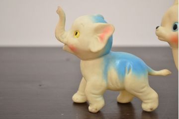 アンティーク雑貨　昭和レトロ　ビンテージラバードール3点(象、鹿、くま、ビニール人形)(R-042448)