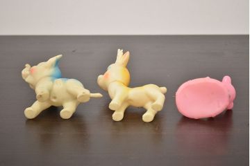 アンティーク雑貨　昭和レトロ　ビンテージラバードール3点(象、鹿、くま、ビニール人形)(R-042448)