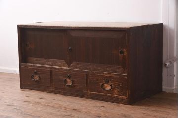 アンティーク家具　昭和初期　レトロな雰囲気が味のあるローボード(テレビ台、キャビネット、収納棚)(R-042454)