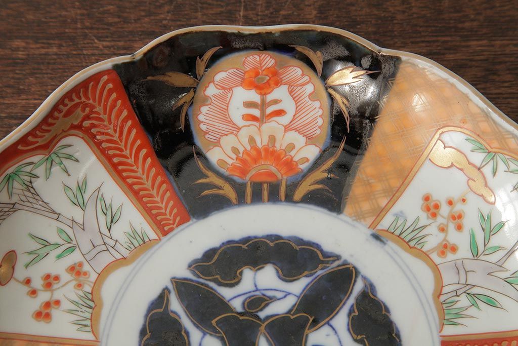 アンティーク雑貨　古民具・骨董　明治期　伊万里焼　色絵七寸皿2枚セット(和食器、中皿)(R-042462)