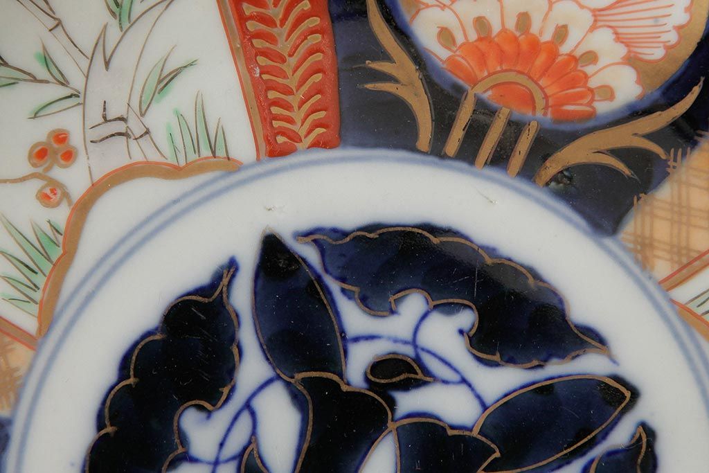 アンティーク雑貨　古民具・骨董　明治期　伊万里焼　色絵七寸皿2枚セット(和食器、中皿)(R-042462)