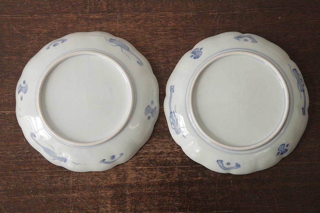 アンティーク雑貨　古民具・骨董　明治期　伊万里焼　色絵七寸皿2枚セット(和食器、中皿)(R-042462)