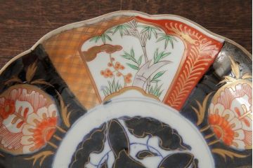 アンティーク雑貨　古民具・骨董　明治期　伊万里焼　色絵七寸皿2枚セット(和食器、中皿)(R-042462)