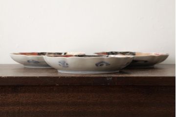 アンティーク雑貨　古民具・骨董　明治期　伊万里焼　色絵七寸皿3枚セット(和食器、中皿)(R-042463)