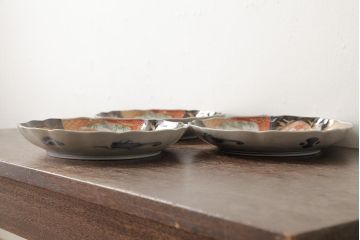 アンティーク雑貨　古民具・骨董　明治期　伊万里焼　色絵七寸皿3枚セット(和食器、中皿)(R-042463)
