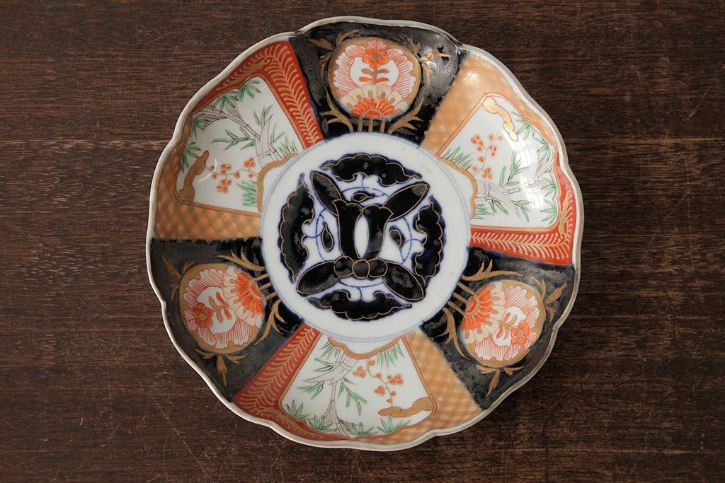 アンティーク雑貨　古民具・骨董　明治期　伊万里焼　色絵七寸皿3枚セット(和食器、中皿)(R-042463)