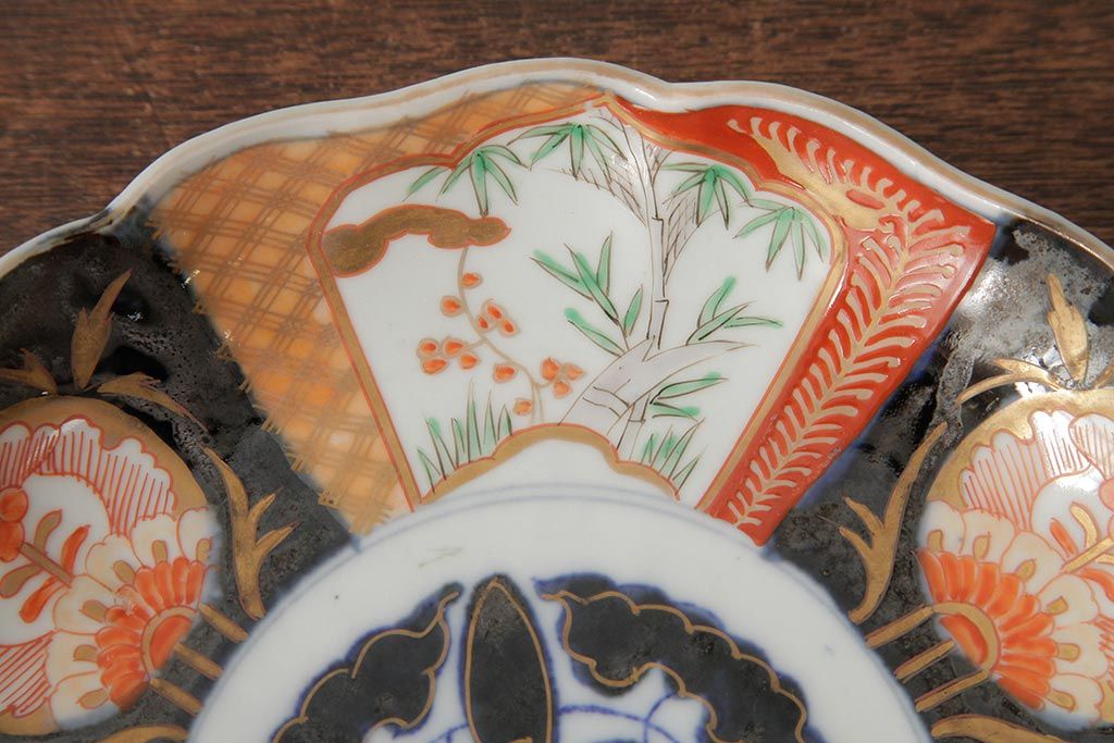 アンティーク雑貨　古民具・骨董　明治期　伊万里焼　色絵七寸皿3枚セット(和食器、中皿)(R-042463)