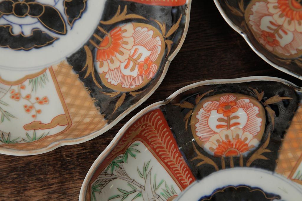 アンティーク雑貨　古民具・骨董　明治期　伊万里焼　色絵七寸皿3枚セット(和食器、中皿)(R-042463)