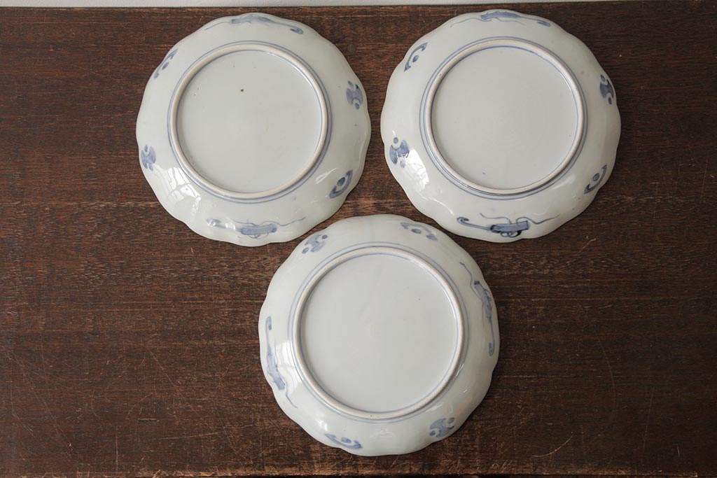 アンティーク雑貨　古民具・骨董　明治期　伊万里焼　色絵七寸皿3枚セット(和食器、中皿)(R-042463)