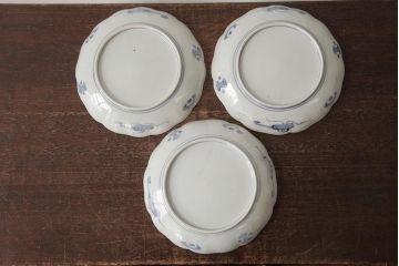 アンティーク雑貨　古民具・骨董　明治期　伊万里焼　色絵七寸皿3枚セット(和食器、中皿)(R-042463)