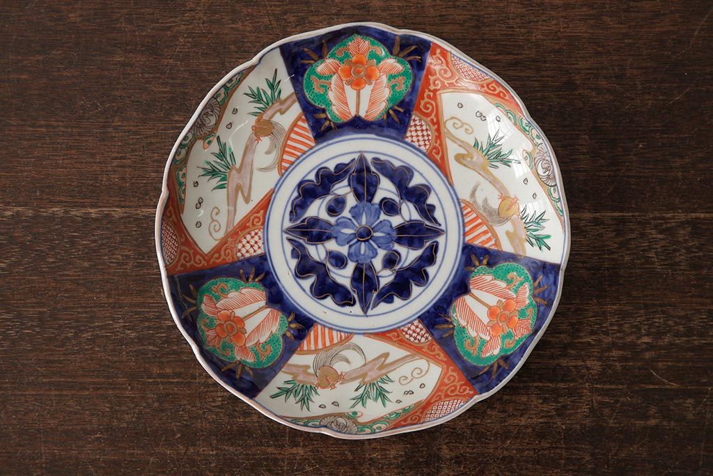 アンティーク雑貨　古民具・骨董　明治期　伊万里焼　色絵七寸皿2枚セット(和食器、中皿)(R-042464)
