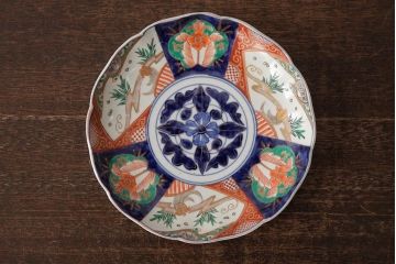 アンティーク雑貨　古民具・骨董　明治期　伊万里焼　色絵七寸皿2枚セット(和食器、中皿)(R-042464)