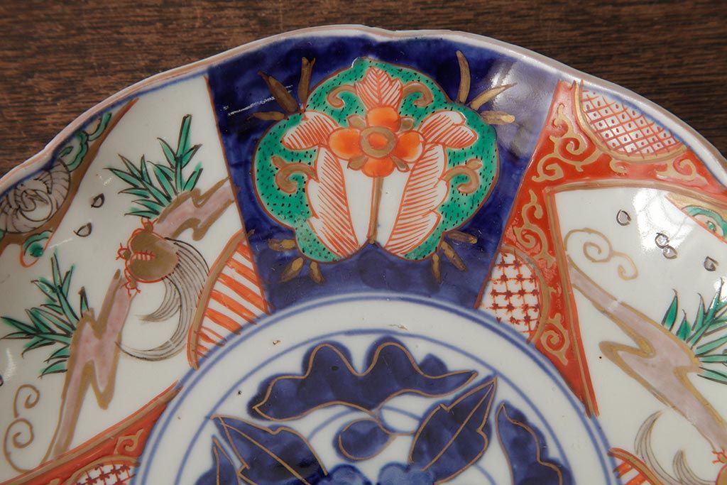 アンティーク雑貨　古民具・骨董　明治期　伊万里焼　色絵七寸皿2枚セット(和食器、中皿)(R-042464)