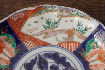 アンティーク雑貨　古民具・骨董　明治期　伊万里焼　色絵七寸皿2枚セット(和食器、中皿)(R-042464)