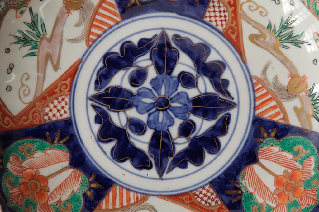 アンティーク雑貨　古民具・骨董　明治期　伊万里焼　色絵七寸皿2枚セット(和食器、中皿)(R-042464)