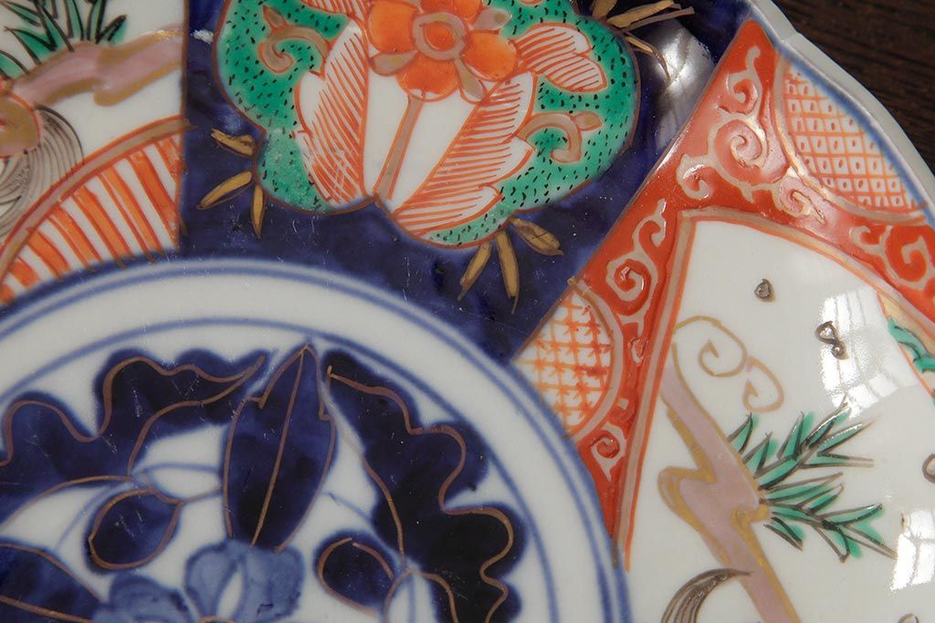 アンティーク雑貨　古民具・骨董　明治期　伊万里焼　色絵七寸皿2枚セット(和食器、中皿)(R-042464)