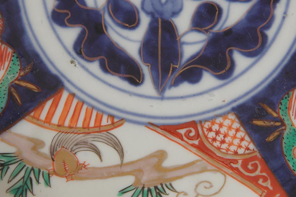 アンティーク雑貨　古民具・骨董　明治期　伊万里焼　色絵七寸皿2枚セット(和食器、中皿)(R-042464)