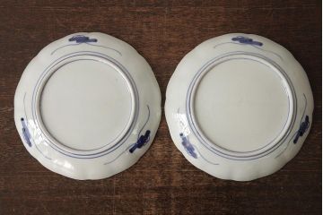 アンティーク雑貨　古民具・骨董　明治期　伊万里焼　色絵七寸皿2枚セット(和食器、中皿)(R-042464)