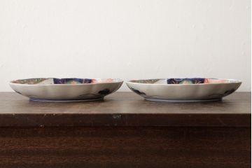 アンティーク雑貨　古民具・骨董　明治期　伊万里焼　色絵七寸皿2枚セット(和食器、中皿)(R-042464)