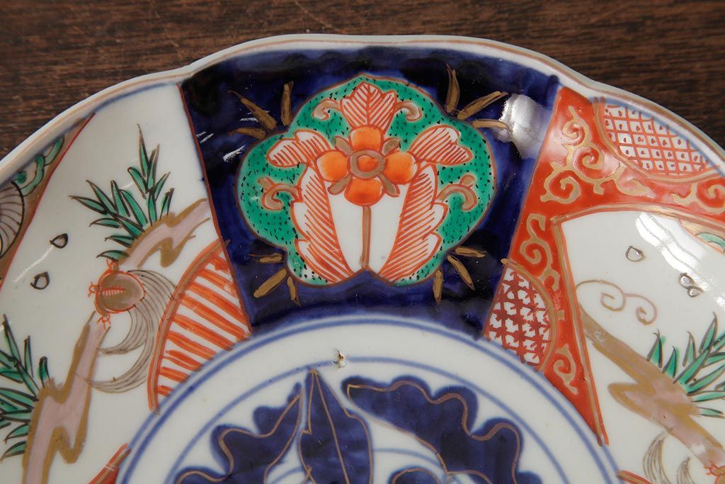 アンティーク雑貨　古民具・骨董　明治期　伊万里焼　色絵七寸皿2枚セット(和食器、中皿)(R-042465)