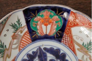 アンティーク雑貨　古民具・骨董　明治期　伊万里焼　色絵七寸皿2枚セット(和食器、中皿)(R-042465)