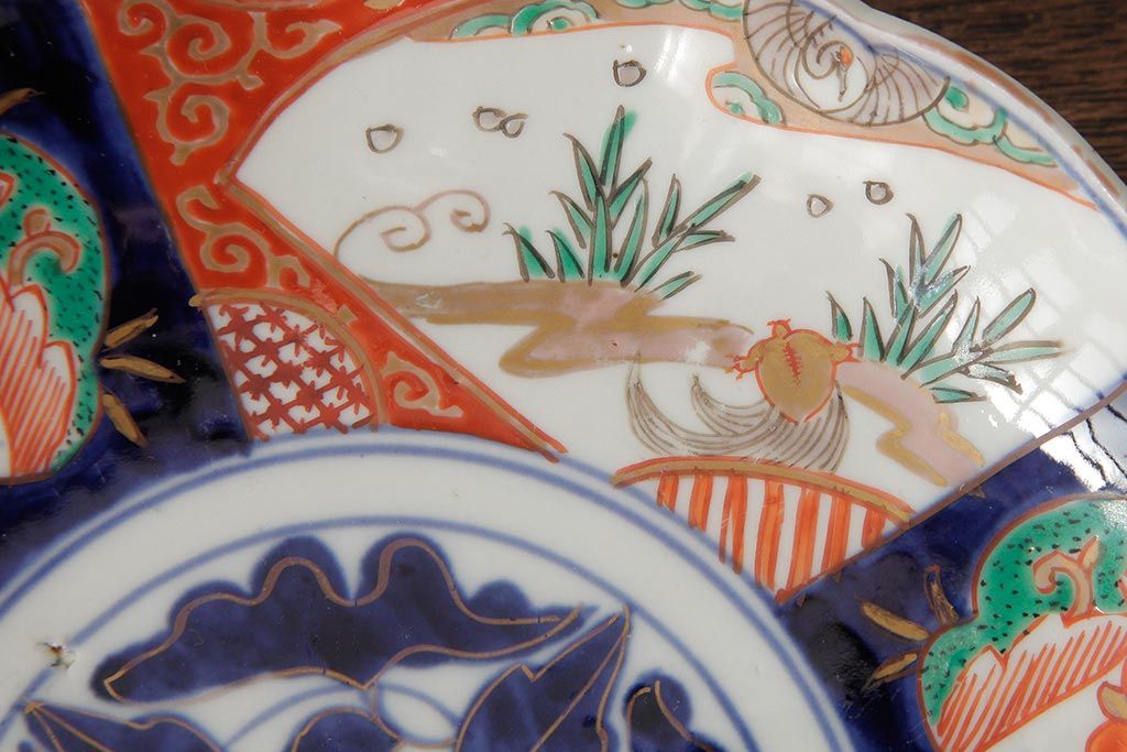 アンティーク雑貨　古民具・骨董　明治期　伊万里焼　色絵七寸皿2枚セット(和食器、中皿)(R-042465)