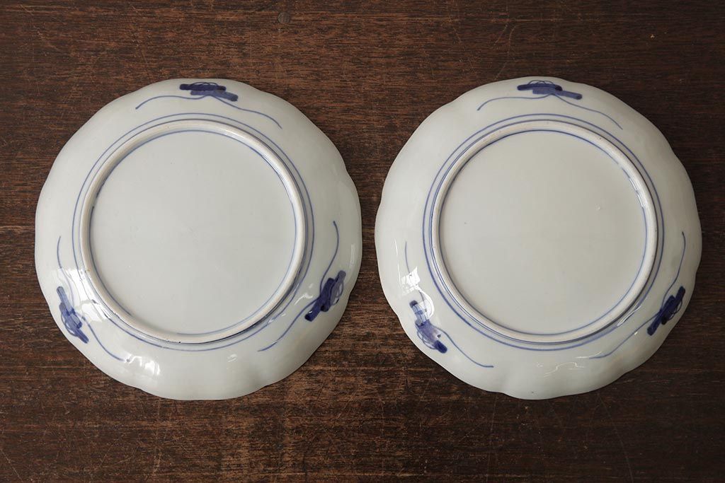 アンティーク雑貨　古民具・骨董　明治期　伊万里焼　色絵七寸皿2枚セット(和食器、中皿)(R-042465)