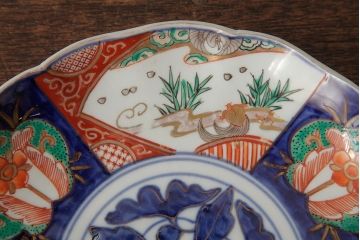 アンティーク雑貨　古民具・骨董　明治期　伊万里焼　色絵七寸皿2枚セット(和食器、中皿)(R-042466)