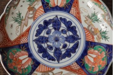 アンティーク雑貨　古民具・骨董　明治期　伊万里焼　色絵七寸皿2枚セット(和食器、中皿)(R-042466)